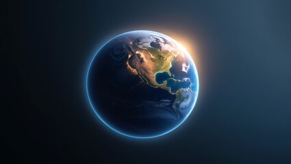 Fototapeta premium Photorealistic 3D Render of Earth in Space with Soft Sunlight and Starry Sky