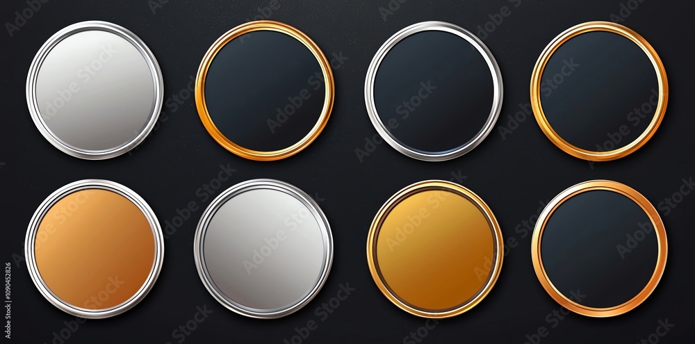 Aufkleber a collection of eight round metallic icons with varying textures and colors, perfect for user interf
