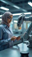 Fototapeta premium Engineer Working with Robotic Arm in Modern Laboratory