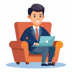 A business man sitting in armchair with laptop