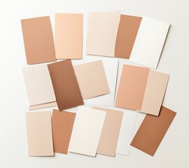 Obraz premium A collection of various paint swatches displaying a range of earthy tones on a white background. Useful for design inspiration and color palette selection.