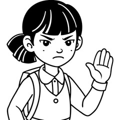 angry thai student girl with no stop hand gesture
