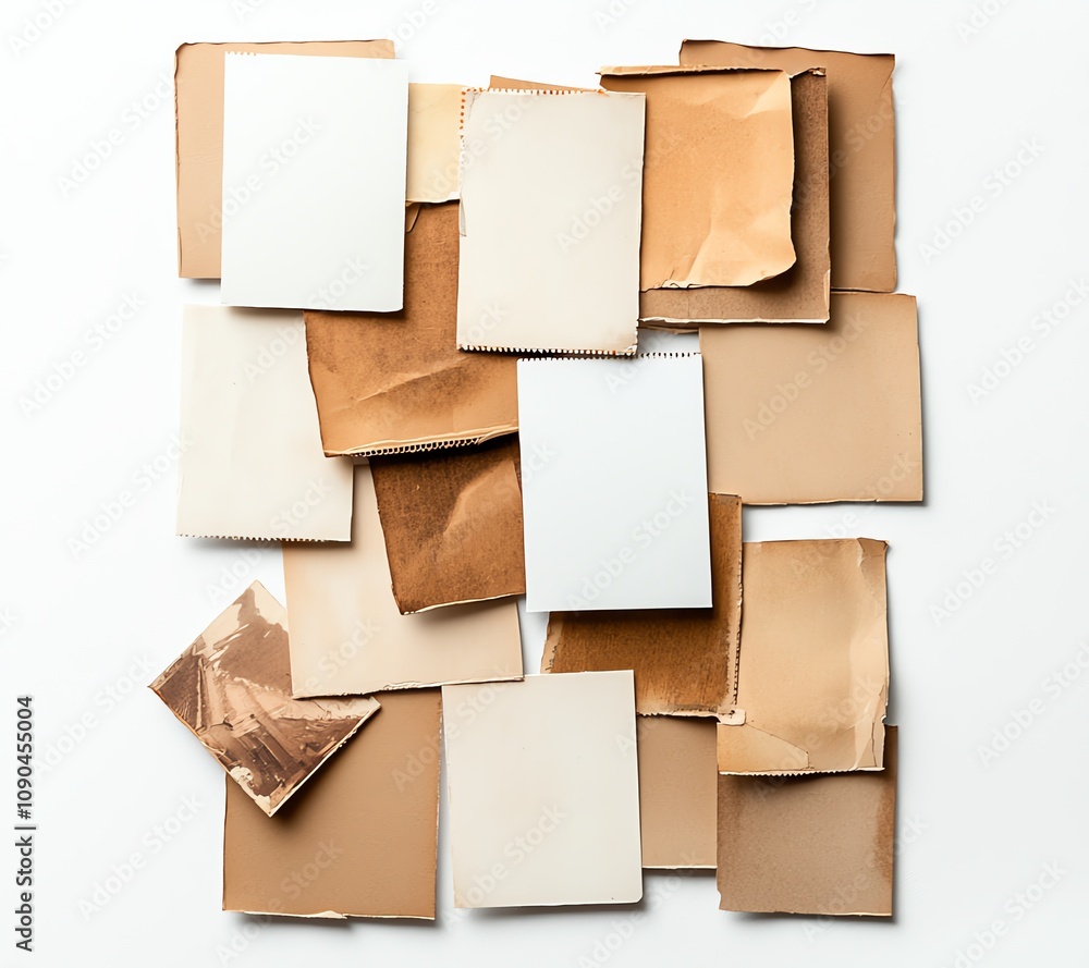 Poster a creative flat lay of various textured paper sheets in neutral tones. perfect for backgrounds and a