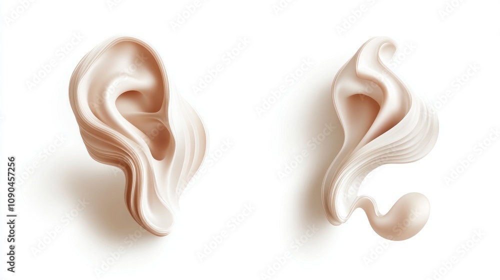 Poster abstract representations of ears with fluid shapes and soft colors.