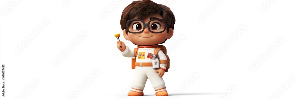 Aufkleber A cheerful animated character in a space suit holding a small object, representing exploration.