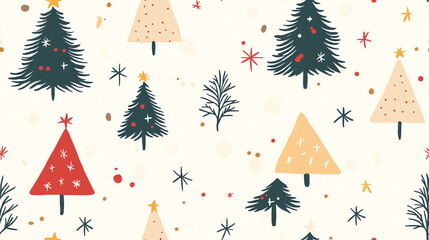 Mixed Christmas trees pattern in warm tones, scandinavian holiday design
