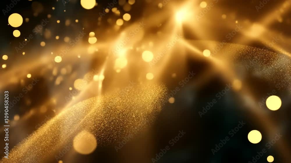Poster A cascade of golden particles dances in a celestial motion, creating a mesmerizing display of light and movement