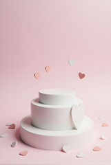 pastel light white beige pink podium platform with decor for product. wedding, birthday, st valentine's day, christmas holidays, scene for cosmetic products. for sale