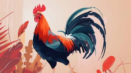 Fototapeta premium Rural Rooster: The Symbol of Countryside Vigor and Rhythm
