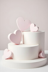 pastel light white beige pink podium platform with decor for product. wedding, birthday, st valentine's day, christmas holidays, scene for cosmetic products. for sale