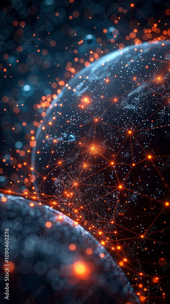 Poster a glowing sphere with a network of lines surrounding it