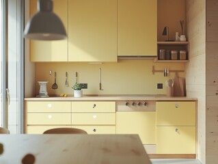 Fototapeta premium Modern Yellow Kitchen Cabinets Minimalist Design