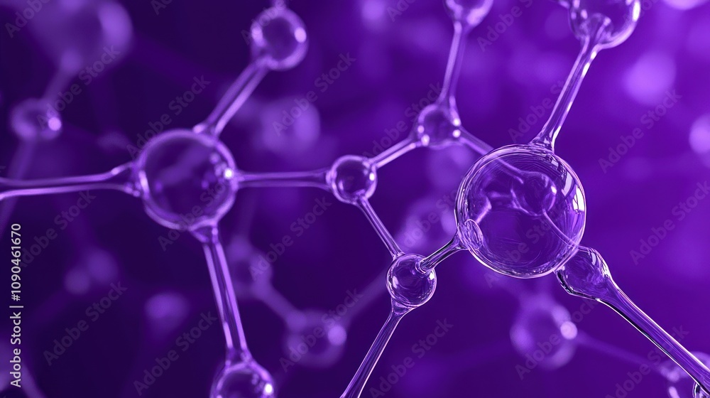 Poster abstract representation of molecular structures with a purple hue.