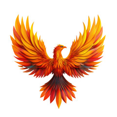 Obraz premium Majestic Phoenix with Vibrant Orange and Yellow Feathers, Symbolizing Rebirth, Strength, and Transformation, Isolated on a Clean Background for Artistic and Inspirational Use