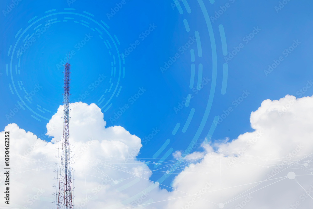 Poster high-rise towers in terms of communications, future communications technologies represent the locati