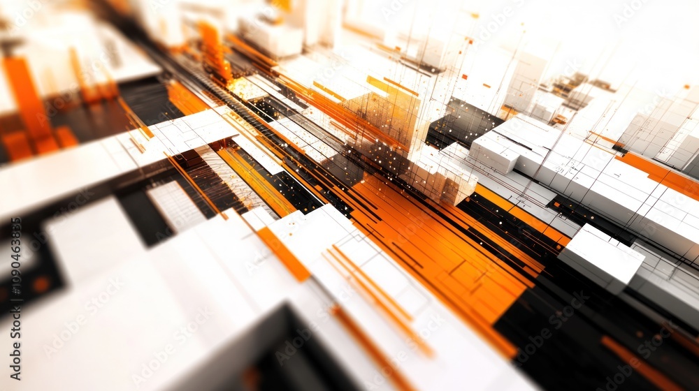 Aufkleber Abstract digital landscape with geometric shapes and a dynamic color palette.
