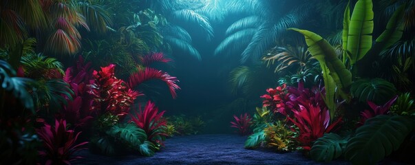 Fototapeta premium Tropical resourceful biome with vibrant flora and fauna thriving in a lush, diverse ecosystem.