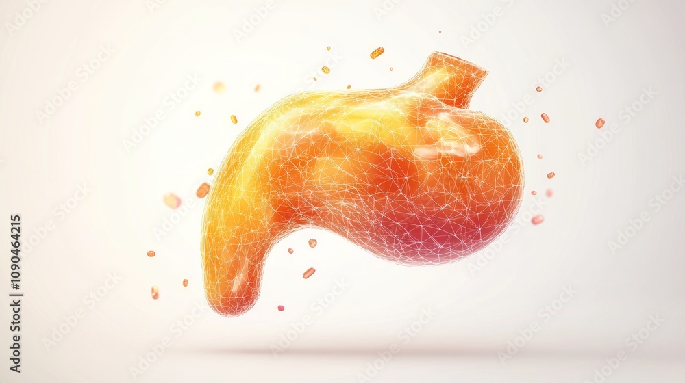 Aufkleber a stylized, digital representation of a stomach, emphasizing biological structure.
