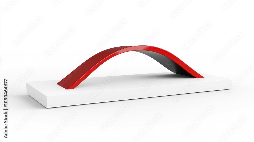 Poster a minimalist red and black arch resting on a white base, suggesting design or architectural concept.