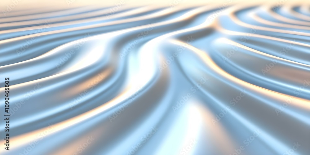 Poster a close-up view of smooth, wavy, reflective surface that creates a soft, flowing pattern with light 