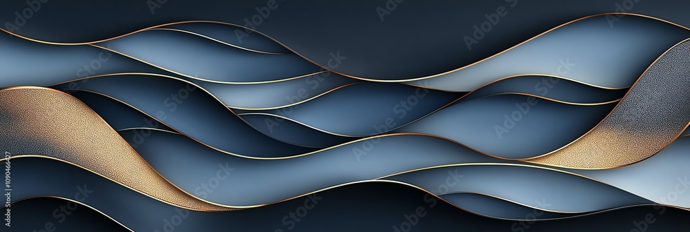 Poster abstract blue and gold waves create a dynamic composition. modern design with flowing curves for art