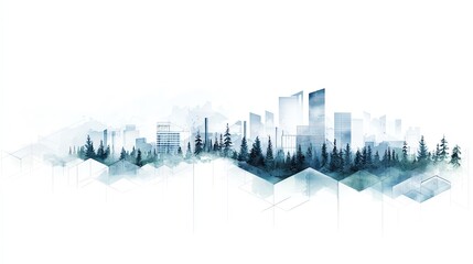 Obraz premium Abstract cityscape blending skyscrapers with nature