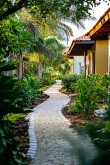 Obraz premium Stone pathway through lush tropical garden.