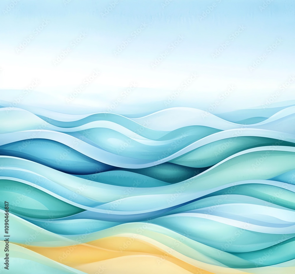 Aufkleber abstract digital artwork of flowing blue waves representing motion and tranquility, creating a sooth