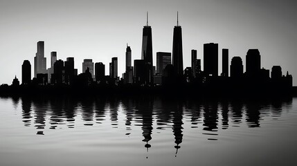 Obraz premium Famous landmarks of new york city skyline in silhouette image