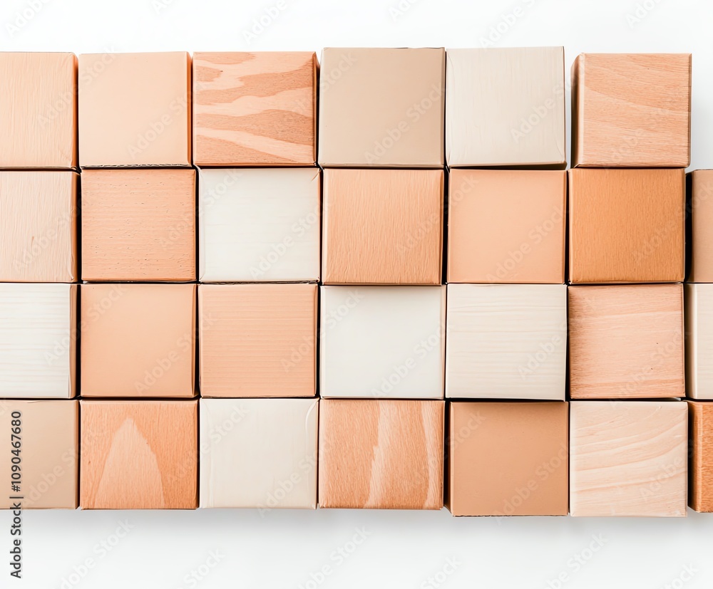 Poster abstract geometric pattern of wooden cubes in warm tones. minimalist design ideal for backgrounds an