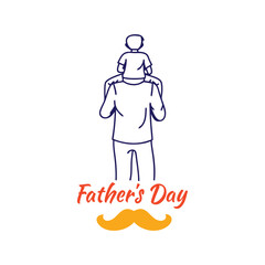 Father’s Day Line Art Design Dad Carrying Son on Shoulders with Playful Typography and Iconic Mustache Element