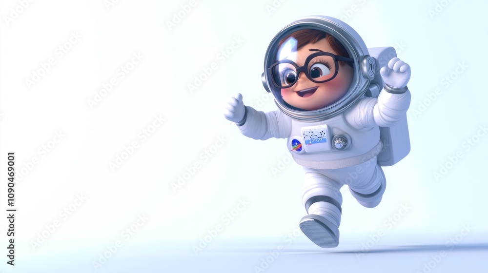 Aufkleber a cheerful child in a spacesuit joyfully runs, symbolizing exploration and curiosity.