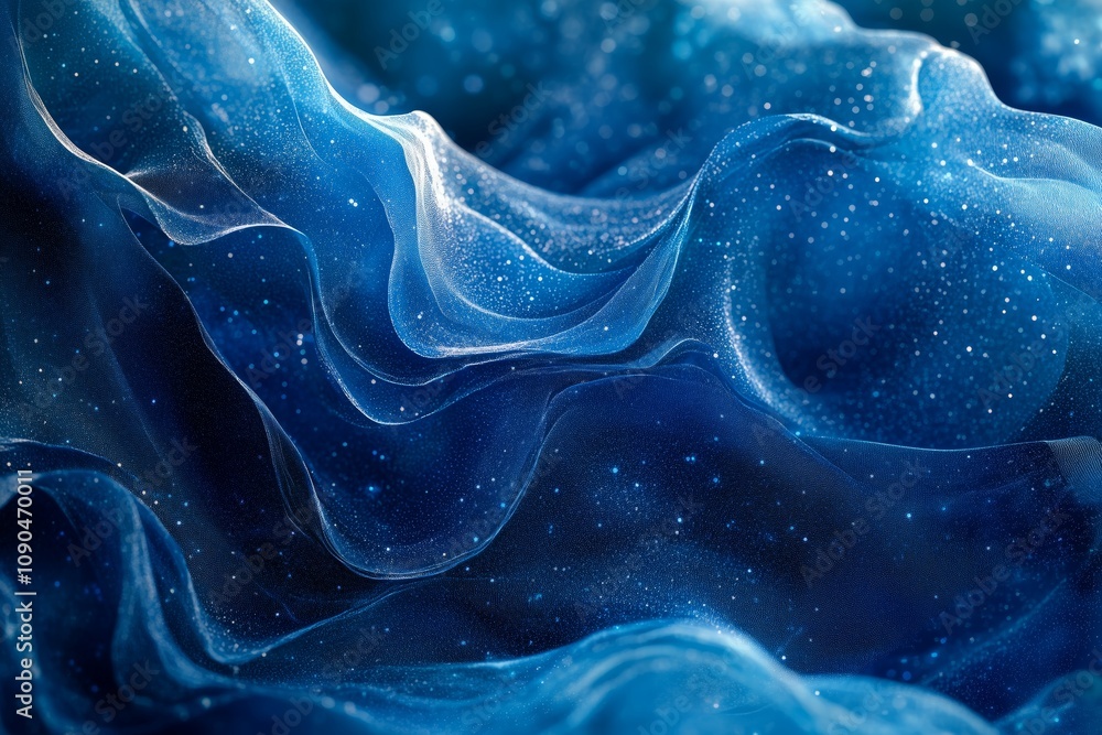 Aufkleber flowing wave of blue digital particles in a cyberspace abstract setting