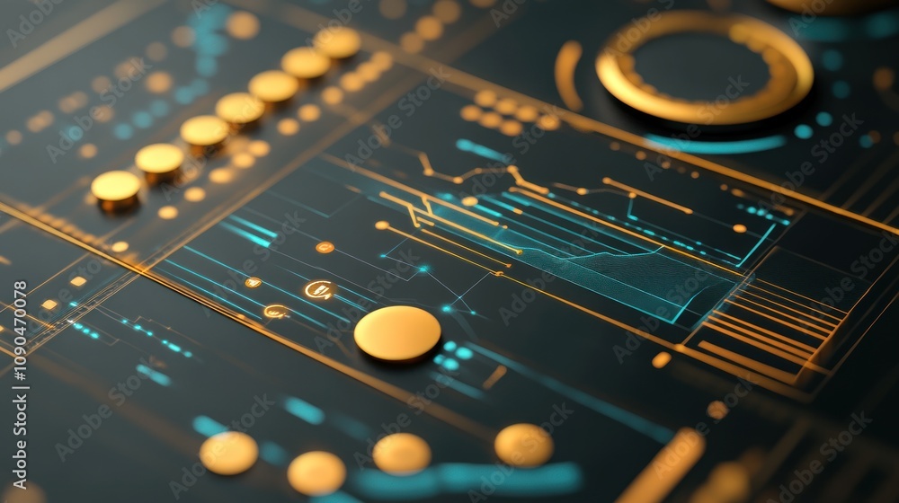 Aufkleber Abstract digital interface with graphs and buttons, suggesting data analysis and technology.
