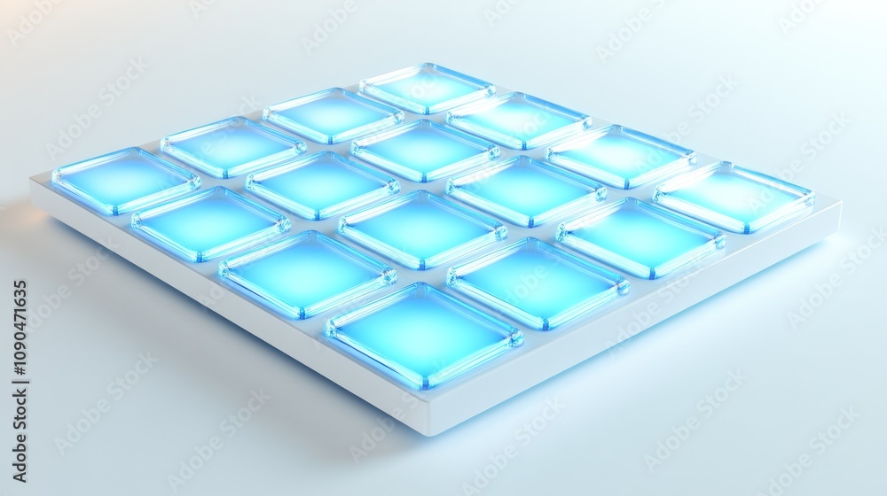 Poster a grid of illuminated buttons or tiles, likely for interactive or gaming purposes.