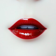 Obraz premium Bold Lips: Red Lipstick Message on Woman's Mouth