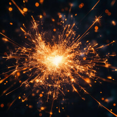 Obraz premium Bursting Gold Sparks of Fireworks Exploding Against a Dark Night Sky