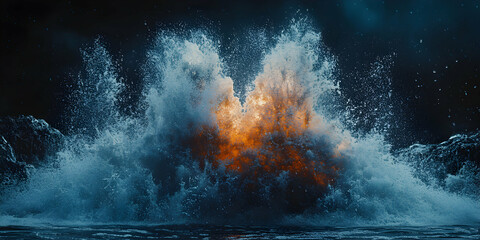 A Dramatic 3D Render of Water Splashes Against a Dark Background, Creating a Stunning Abstract Artwork
