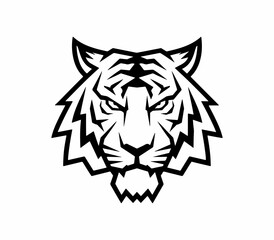 Fototapeta premium A silhouette geometric of a tiger face On white background. A minimalist tiger face & head tribal tattoo.