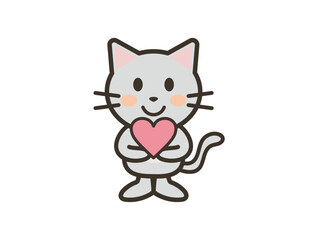 Obraz premium 両手でハートマークを抱えるかわいいねこちゃんのイラスト