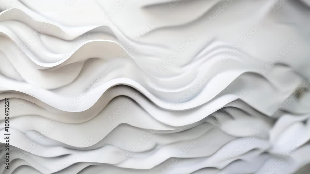 Poster minimalistic abstract composition featuring smooth, layered white waves that resemble paper or fabri