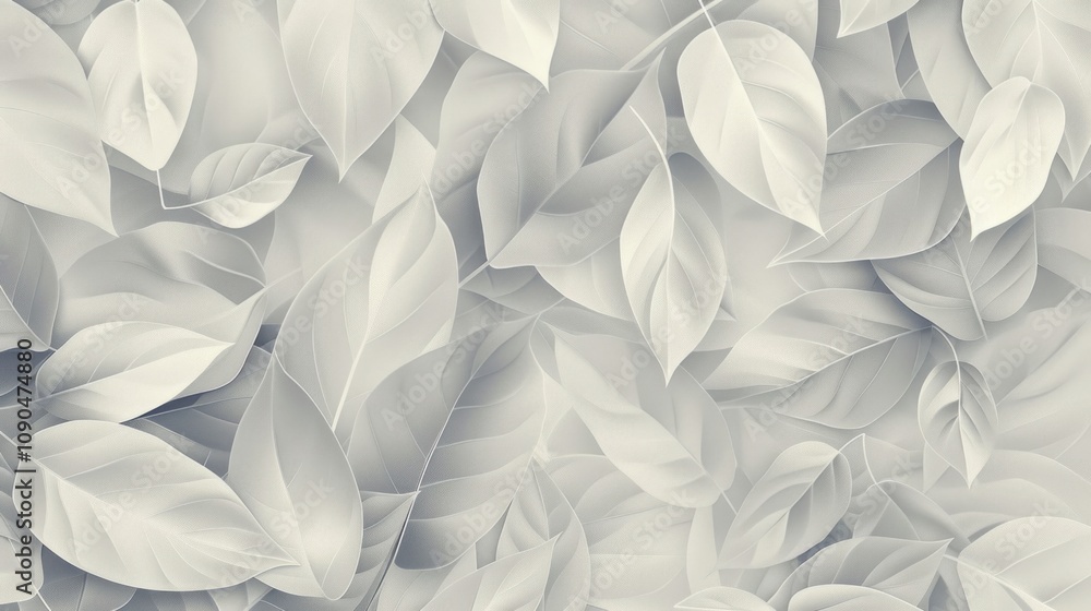 Poster a soft, monochromatic pattern of overlapping leaves creating a serene and calming backdrop.