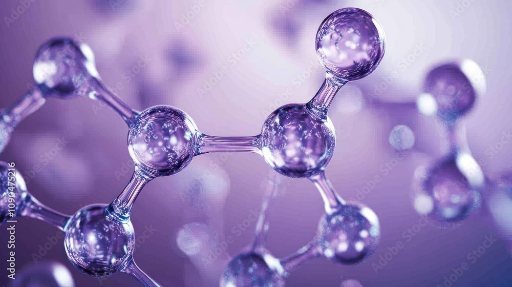 Poster abstract representation of molecular structures with a purple hue, symbolizing science and chemistry
