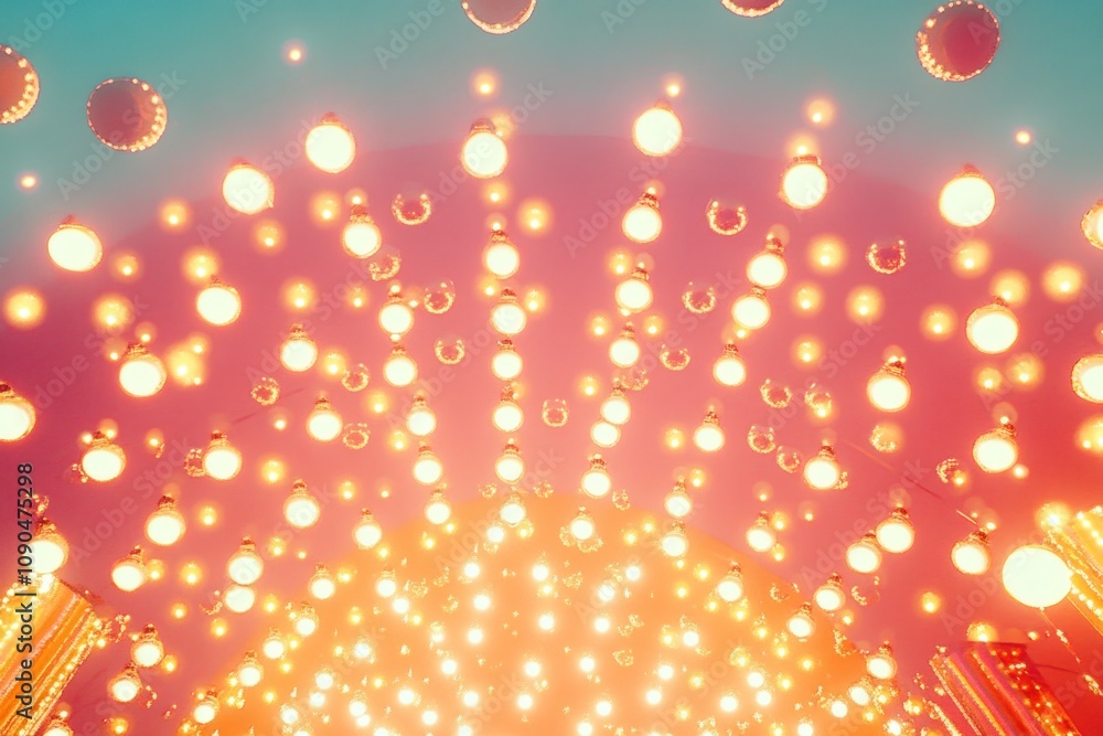 Poster a vibrant display of lights illuminating a colorful ceiling, creating a festive atmosphere.