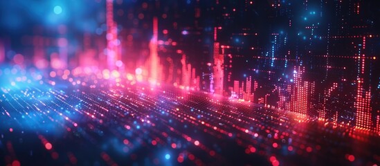 Obraz premium Abstract Digital Landscape with Red and Blue Lights