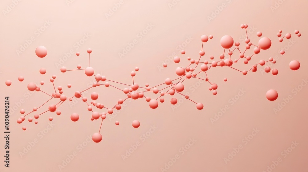 Poster Abstract representation of interconnected spheres and lines in a soft coral hue.