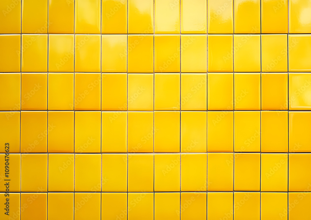 Poster a yellow tile wall with squares of different sizes. generative 