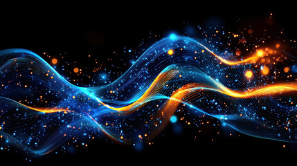 Obraz premium Dynamic abstract art of vibrant data flow with glowing particles