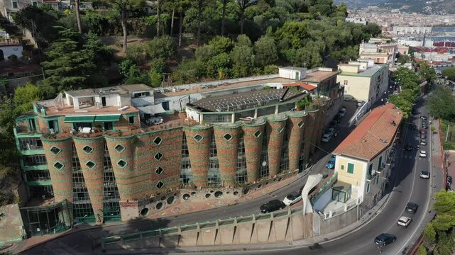 Aerial view of the central part of Vietri Sul Mare on a sunny summer day, Raite, Salerno, Italy