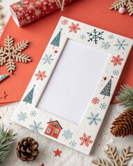 Decorative Christmas Frame with Festive Elements
